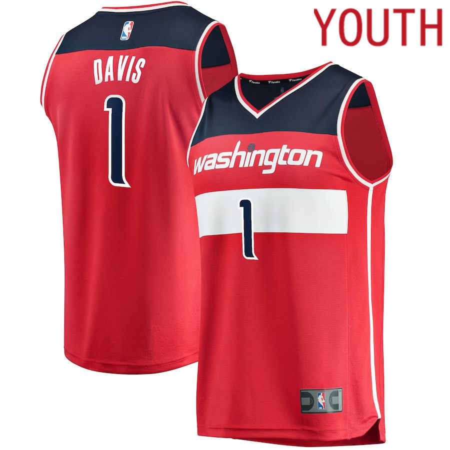 Youth Washington Wizards 1 Johnny Davis Fanatics Branded Red Draft First Round Pick Fast Break Replica NBA Jersey